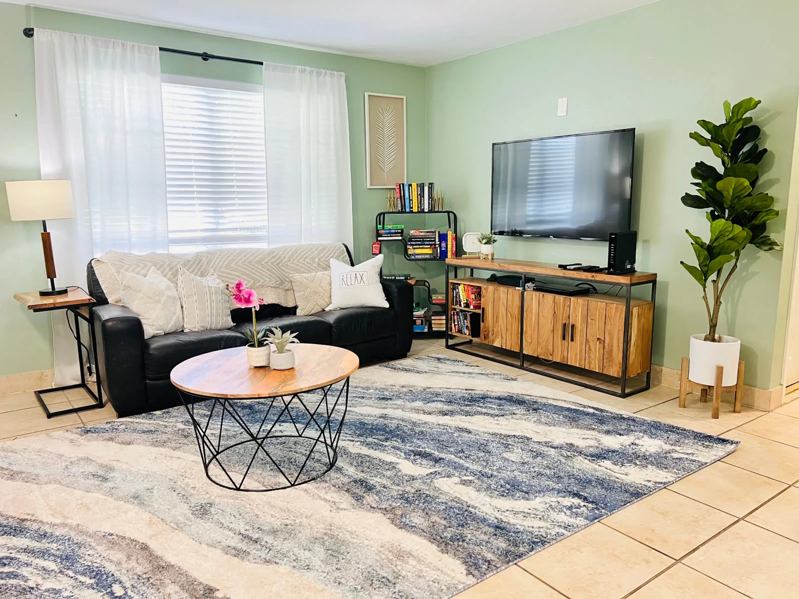 Calm communal living room with natural light